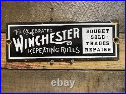 Vintage Winchester Porcelain Sign Gas & Oil Gun Ammunition Rifle Trades Repairs