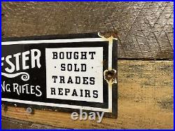 Vintage Winchester Porcelain Sign Gas & Oil Gun Ammunition Rifle Trades Repairs