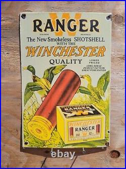 Vintage Winchester Porcelain Sign Ranger Ammo Gun Rifle Hunting Shotgun Gas Oil