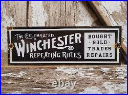 Vintage Winchester Porcelain Sign Repeating Rifle Gun Ammo Gas Oil Shotgun Fish