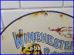 Vintage Winchester Repeating Arms Porcelain Sign Gun Rifle Ammo Shotgun Gas Oil