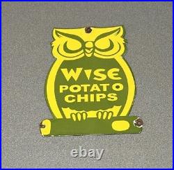 Vintage Wise Potato Chips Owl Porcelain Sign Car Gas Oil Train