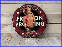 Vintage Wynn's Oil Gasoline Porcelain Gas Service Station Oil Pump Plate Sign