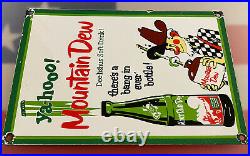 Vintage Ya-hoo! Mountain Dew Hillbilly Porcelain Sign Pepsi Bottle Soda Pop Jug
