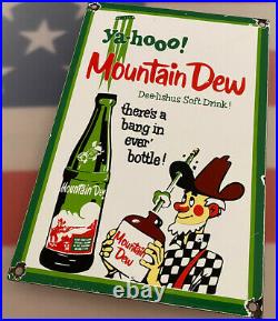 Vintage Ya-hoo! Mountain Dew Hillbilly Porcelain Sign Pepsi Bottle Soda Pop Jug