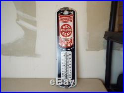 Vintage c. 1915 Red Seal Battery Gas Oil 27 Porcelain Metal Thermometer Sign