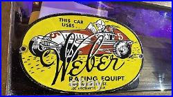Vintage original Weber Racing Equipment porcelain gas oil sign