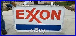 Vtg DOUBLE-SIDED PORCELAIN EXXON Gas Station Sign Original Frame & Hangers 52x28