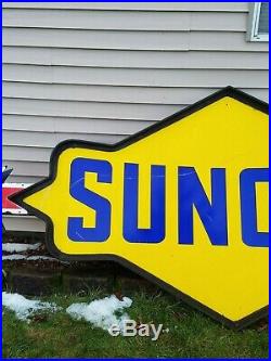 Vtg Sunoco Gas Station Gasoline Motor Oil Double Sided Porcelain Pole Sign 11