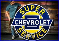 WOW! Original 60 Chevrolet Service Porcelain Gas Oil Dealership Sign
