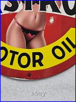 Wakeield Castrol Gasoline Porcelain Pinup Girl Service Station Gas Oil Dome Sign
