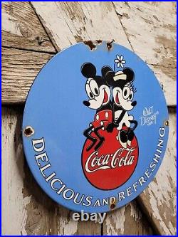 Walt Disney Vintage Porcelain Sign Minnie Mickey Mouse Oil Gas Coca Cola Soda