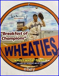 Wheaties Breakfast Of Champions Hank Greenburg Porcelain Station Gas Oil Ad Sign