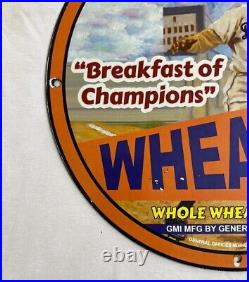 Wheaties Breakfast Of Champions Hank Greenburg Porcelain Station Gas Oil Ad Sign