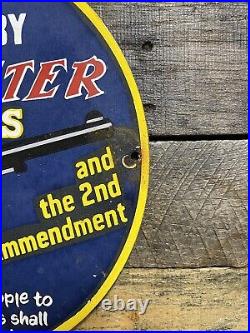 Winchester Cartridges Vintage Porcelain Sign Gas & Oil Firearm Gun Hunting Law