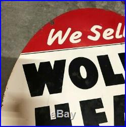 Wolf's Head Double Sided Vintage Porcelain Oil Sign Circle Pennsylvania