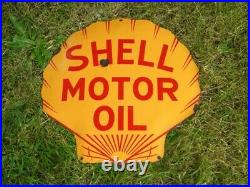 XL Vintage Shell Moto Oil Porcelain Sign Gas Station Pump Lubricants Advertising
