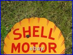 XL Vintage Shell Moto Oil Porcelain Sign Gas Station Pump Lubricants Advertising